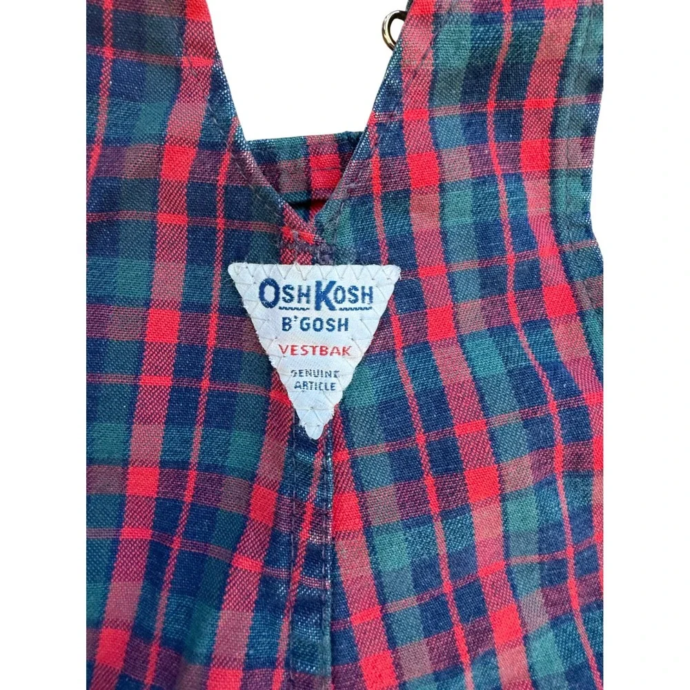 Vintage OshKosh Bgosh Vestbak Plaid Overalls Red Blue Green 18‎ Months USA Made